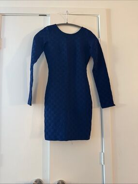 Topshop Royal Blue Long Sleeve Textured Bodycon Dress